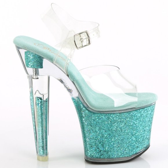 Glitter Platform Heart Shaped Clear High Heel Shoes
